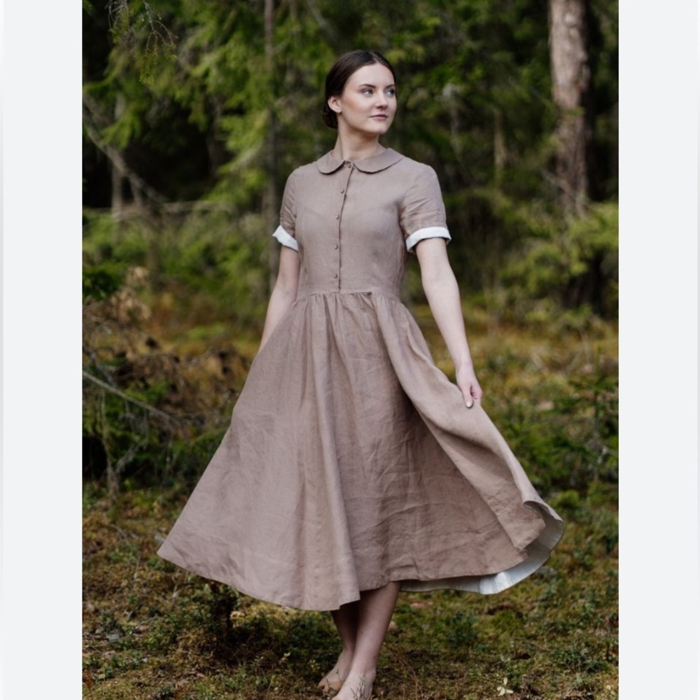 Son de Flor Classic Dress in Tan 100% Hemp